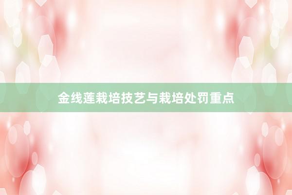金线莲栽培技艺与栽培处罚重点